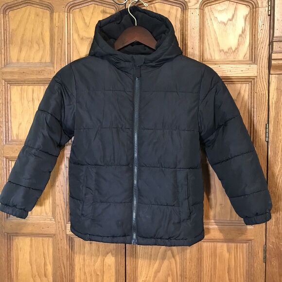 Swiss Tech Youth S (6-7) Unisex Black Winter Hooded Full Zip Poly Puffer Jacket - Picture 1 of 9